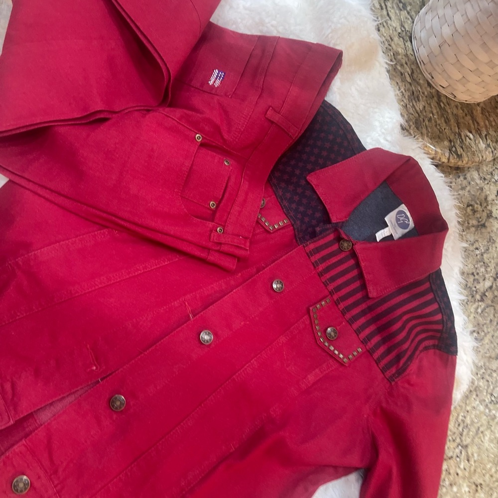 Red Denim jacket and jeans set